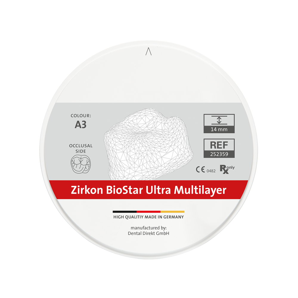 Zirkon BioStar ULTRA Multilayer m. Schulter Ø 98.5 mm, H 14 mm, colour A3
