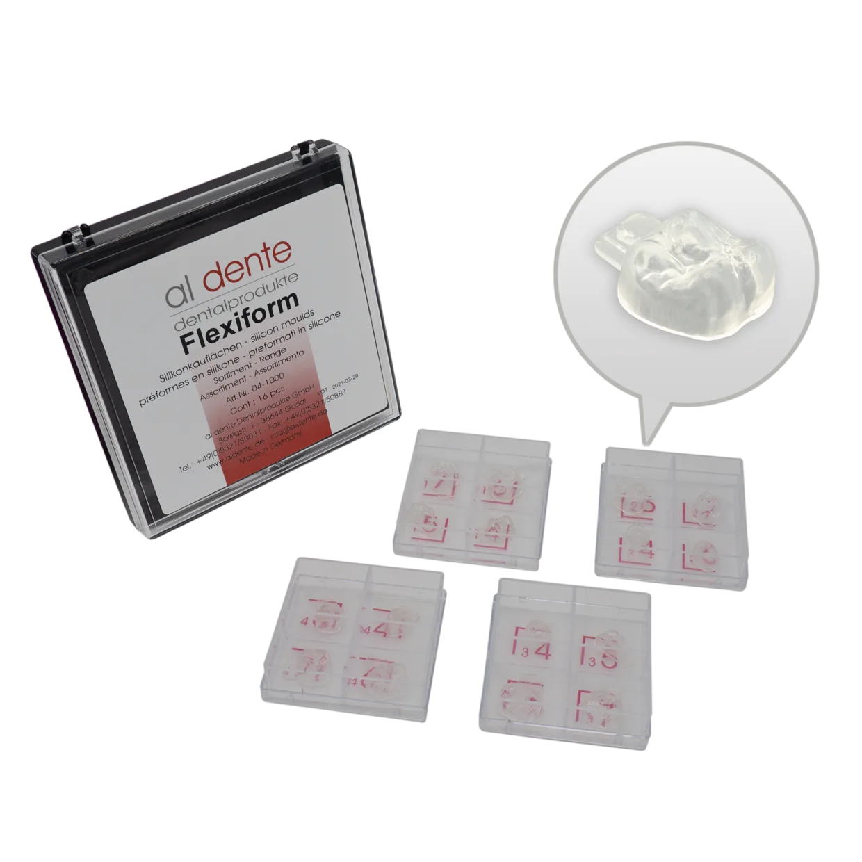 Flexiform - Sortiment Silikonkauflächen - 16 Teile (alle Seitenzähne), 1 Pckg.